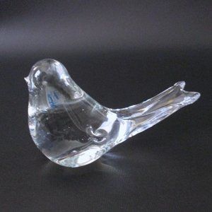 Art Glass Clear Bird Paperweight Vintage Handmade In Taiwan